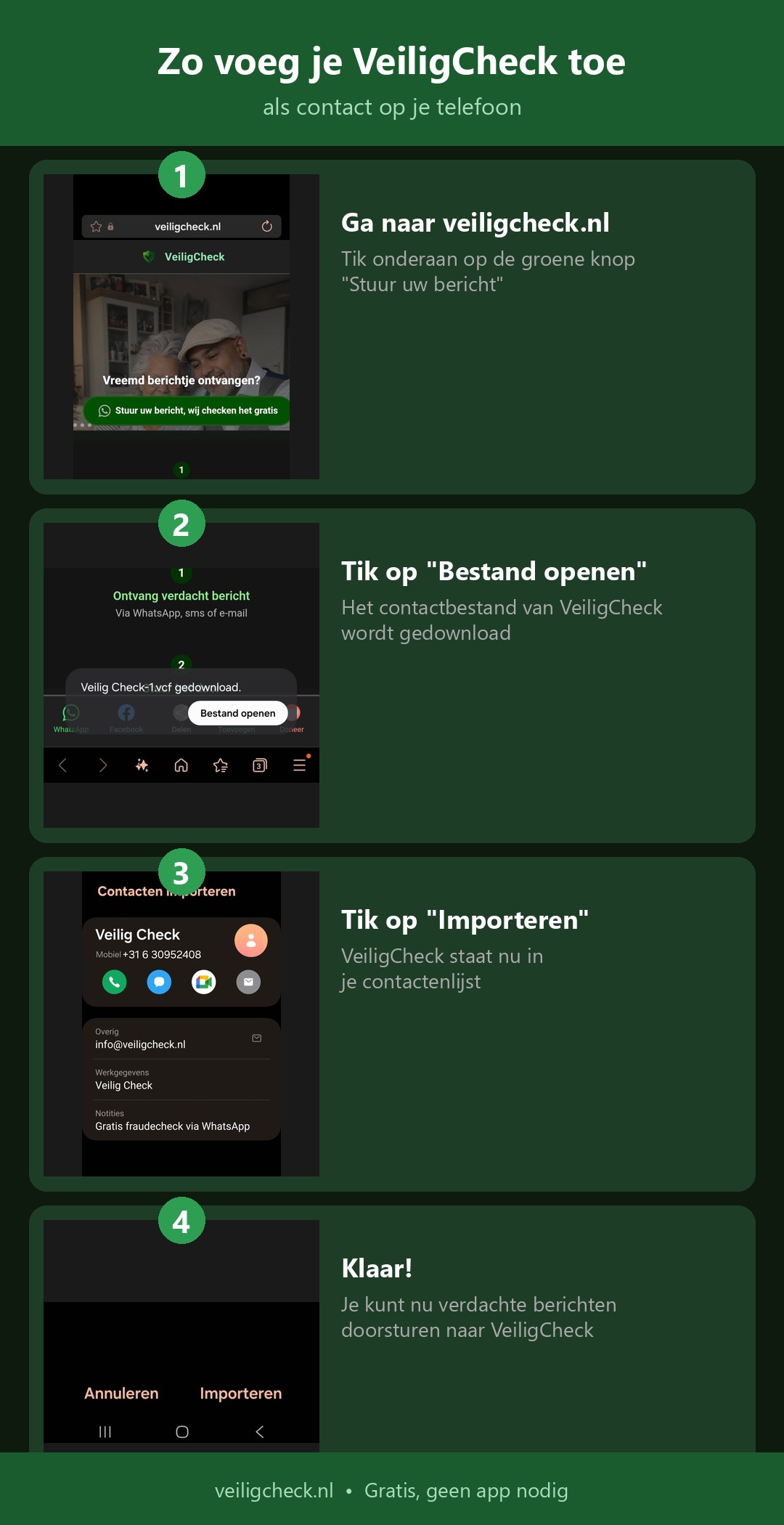Zo voeg je VeiligCheck toe als contact op je telefoon